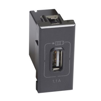 Axolute. Розетка USB для зарядки мобильных устройств 1,1А 230/5В. 1 модуль. Цвет Антрацит