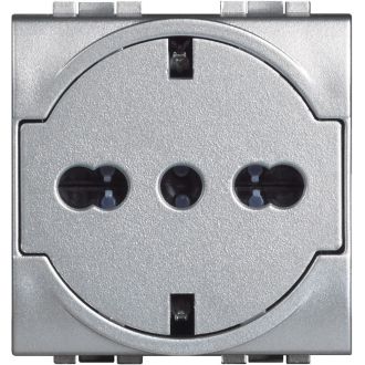 LIVINGLIGHT. Розетка 2К+З 16А 250В, немецкого/итальянского стандартов,с плоской лицевой панелью. Цвет Алюминий (комплект 10 шт.)