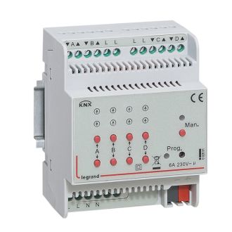 KNX. Активатор для приводов жалюзи/рольставень 4-канальный 6А.DIN 4 модуля.