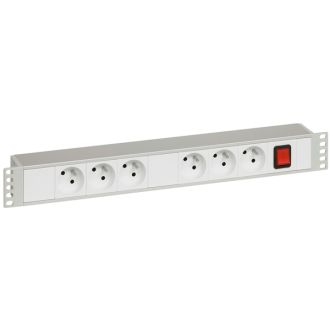 Блок розеток формата 19'' - 230 В~ - 6х - белый - выключатель с индикатором - LCS²