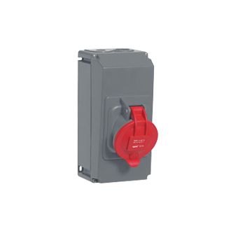 Накладная розетка Hypra в готовом корпусе с одним отверстием под сальник - IP 44 - 3К+З - 63 А - пластик