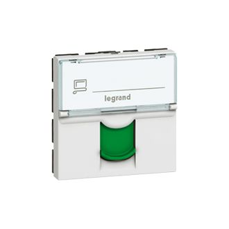 Розетка RJ 45 - Программа Mosaic - категория 6 - FTP - 2 модуля - белый с зеленой шторкой (комплект 10 шт.)
