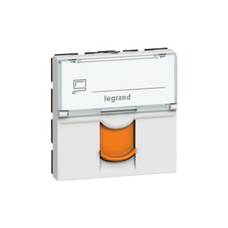 Розетка RJ 45 - Программа Mosaic - категория 6a - STP - 2 модуля - белый с оранжевой шторкой (комплект 10 шт.)