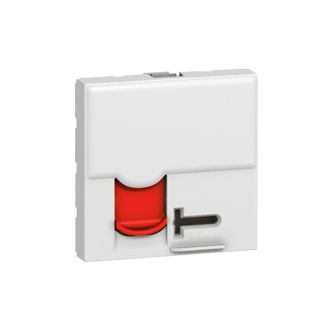 Розетка RJ 45 - Программа Mosaic - категория 6 - STP - экран. - 2 модуля - белый с красной шторкой (комплект 5 шт.)