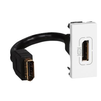 Розетка Display port Mosaic 1 модуль, оборудована шнуром, белая
