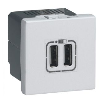 Mosaic USB розетка для зарядки двойная, цвет алюминий
