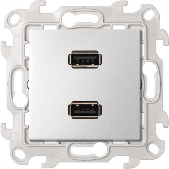 Розетка 2xUSB 2.0 информационная, цвет алюминий, Simon 24 Harmonie 