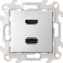 Розетка HDMI v1.4 + USB 2.0 информационная, цвет алюминий, Simon 24 Harmonie 