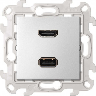 Розетка HDMI v1.4 + USB 2.0 информационная, цвет алюминий, Simon 24 Harmonie 