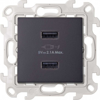 Зарядное устройство 2хUSB 5В 2.4A 230В~, цвет графит, Simon 24 Harmonie