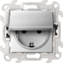Розетка IP44 с крышкой, заземлением и шторками Schuko 2Р+Е 16A 250В~ с системой монтажа Push&Go, цвет алюминий, Simon 24 Harmonie