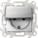 Розетка IP44 с крышкой, заземлением и шторками Schuko 2Р+Е 16A 250В~, цвет алюминий, Simon 24 Harmonie