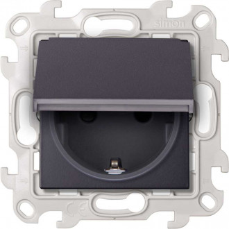 Розетка IP44 с крышкой, заземлением и шторками Schuko 2Р+Е 16A 250В~, цвет графит, Simon 24 Harmonie