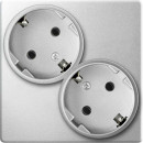 Розетка двойная с заземлением Schuko 2х2Р+Е 16A 250В~, цвет алюминий, Simon 24 Harmonie
