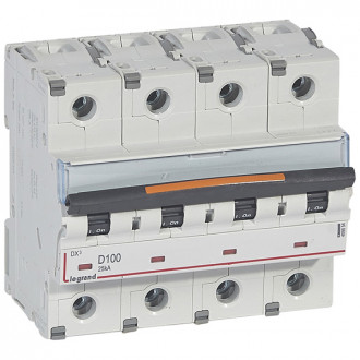 Автоматический выключатель DX3 - 25 кА 4П 100А тип D