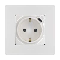 Розетка 2К+З с USB-C, со шторками, автоматические зажимы, белая, Etika
