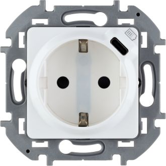 Комбинированная розетка 2К+З с зарядным устройством USB тип С, белый, Inspiria