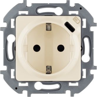 Комбинированная розетка 2К+З с зарядным устройством USB тип С слоновая кость, Inspiria