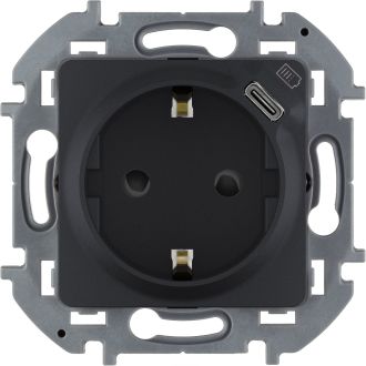Комбинированная розетка 2К+З с зарядным устройством USB тип С антрацит, Inspiria