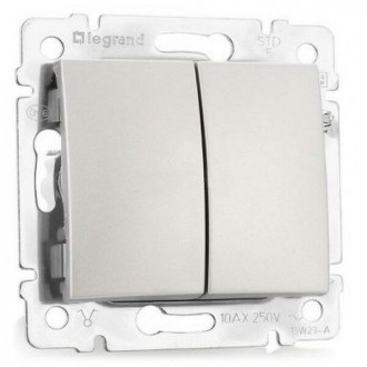Выключатель двухклавишный - Legrand Valena - 10А 250В схема 5 безвинтовые зажимы - алюминий