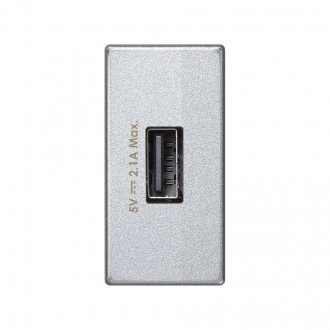 Зарядное устройство USB узкий модуль K45 5В 2.1A 230В~ цвета алюминий с винтовым соединением Simon K45