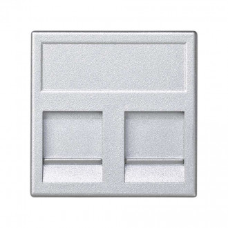 Модуль K45 прямой на 2 разъема RJ45 со шторками цвета алюминий Simon K45
