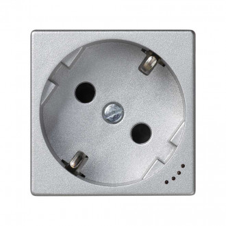 Розетка с заземлением, шторками и индикатором напряжения K45 Schuko 2Р+Е 16A 250В~ цвета алюминий с винтовым соединением Simon K45
