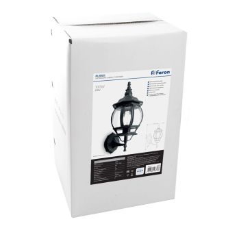 Светильник садово-парковый Feron 8101/PL8101 восьмигранный на стену вверх 100W E27 230V, черный, 11096