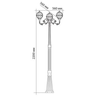 Светильник садово-парковый Feron PL3709 круглый, столб 3*60W 230V E27, черное золото, 11389