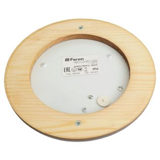Светильник накладной IP54, 220V 60Вт Е27, дерево, орех, круг, с решеткой, НБО 03-60-022, Feron, 11574