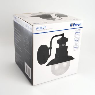 Светильник садово-парковый Feron PL571 на стену вниз 60W 230V E27, черный, 11597