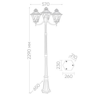 Светильник садово-парковый Feron PL638 столб 3*60W 230V E27, черное золото, 11646