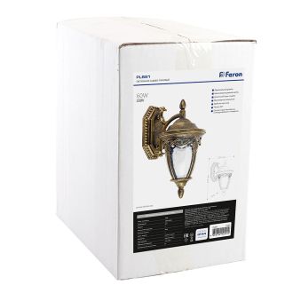 Светильник садово-парковый Feron PL681 на стену вниз 60W 230V E27, черное золото, 11692