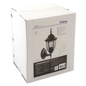 Светильник садово-парковый Feron PL6301 шестигранный на стену вверх 60W E27 230V, черное золото, 11897