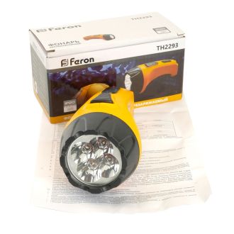 Фонарь аккумуляторный, 4 LED DC (свинцово-кислотная батарея), желтый, TH2293 (TH93A), Feron, 12651