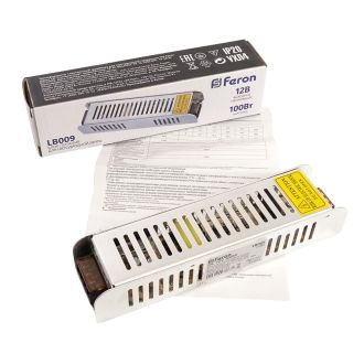 Трансформатор электронный для светодиодной ленты 100W 12V (драйвер), LB009 FERON, 21488