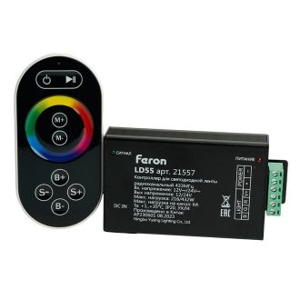 Контроллер для светодиодной ленты с П/У черный, 12-24V, LD55, Feron, 21557