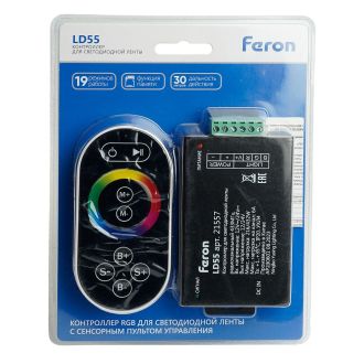 Контроллер для светодиодной ленты с П/У черный, 12-24V, LD55, Feron, 21557
