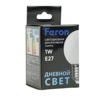 Лампа светодиодная Feron LB-37 Шарик E27 1W 230V 6400K матовый, 25115