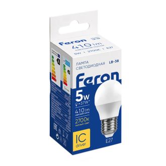 Лампа светодиодная Feron LB-38 Шарик E27 5W 175-265V 2700K, 25404