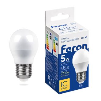 Лампа светодиодная Feron LB-38 Шарик E27 5W 175-265V 4000K, 25405