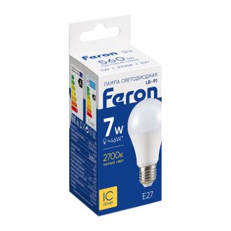 Лампа светодиодная Feron LB-91 Шар E27 7W 175-265V 2700K, 25444