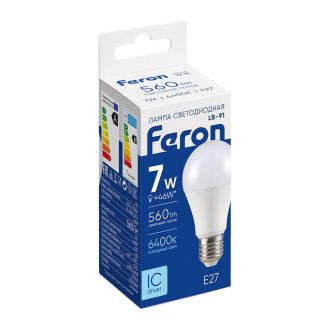 Лампа светодиодная Feron LB-91 Шар E27 7W 175-265V 6400K, 25446