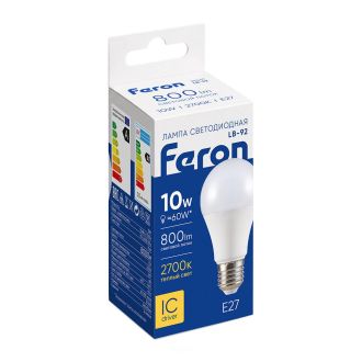 Лампа светодиодная Feron LB-92 Шар E27 10W 175-265V 2700K, 25457