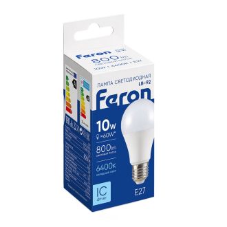 Лампа светодиодная Feron LB-92 Шар E27 10W 175-265V 6400K, 25459