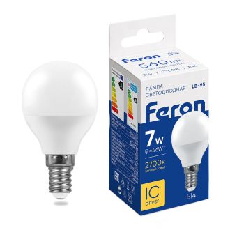 Лампа светодиодная Feron LB-95 Шарик E14 7W 175-265V 2700K, 25478
