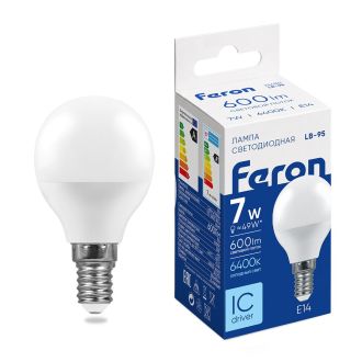 Лампа светодиодная Feron LB-95 Шарик E14 7W 175-265V 6400K, 25480