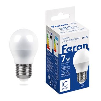 Лампа светодиодная Feron LB-95 Шарик E27 7W 175-265V 2700K, 25481
