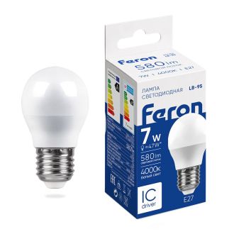 Лампа светодиодная Feron LB-95 Шарик E27 7W 175-265V 4000K, 25482