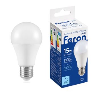 Лампа светодиодная Feron LB-94 Шар E27 15W 175-265V 6400K, 25630